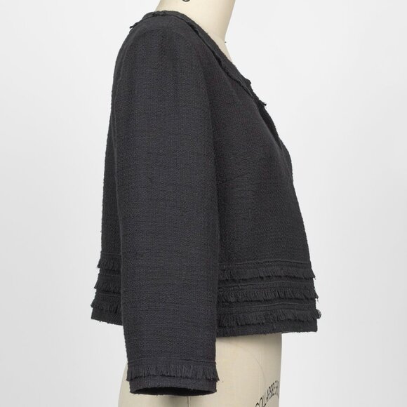 Karl Lagerfeld París Tweed Frayed Fringe Jacket Black Sz Large - Picture 2 of 8
